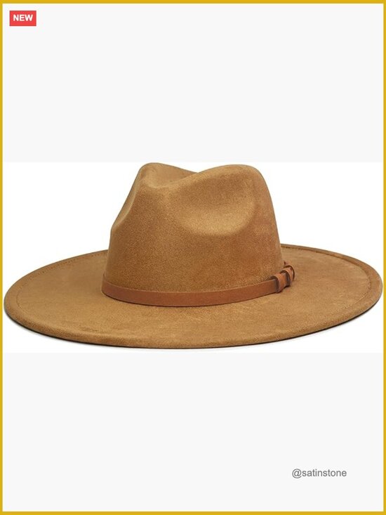 Big Wide Brim Fedora Hat - Felt Panama Rancher Hat with Adjustable Strap main image 7